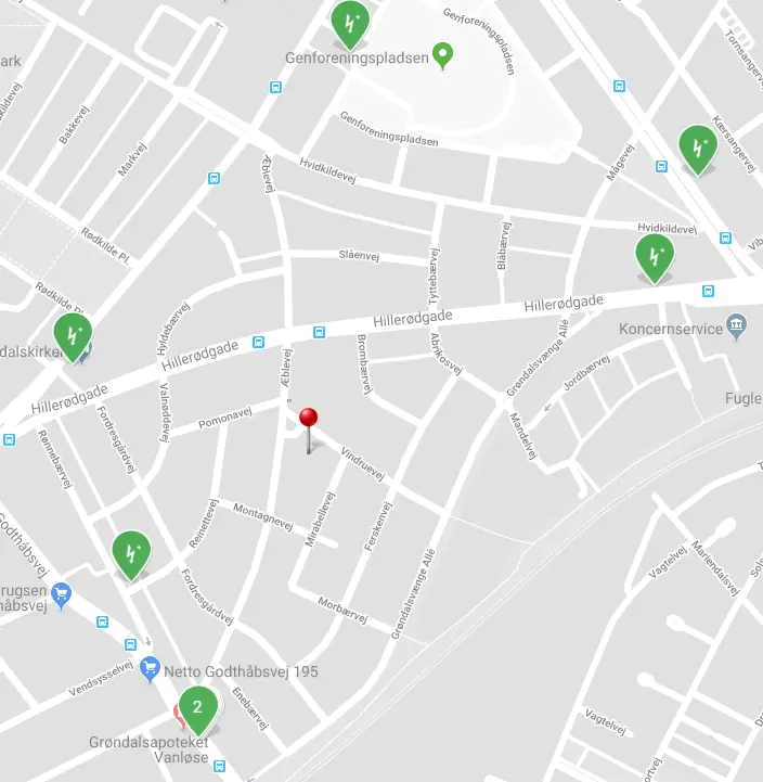 oversigt over hjertestartere i området omkring adelsboligforeningen Grøndalsvænge